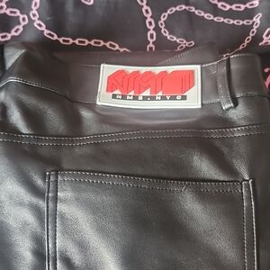 NME-NYC Black PU Leather Pants Stacks
